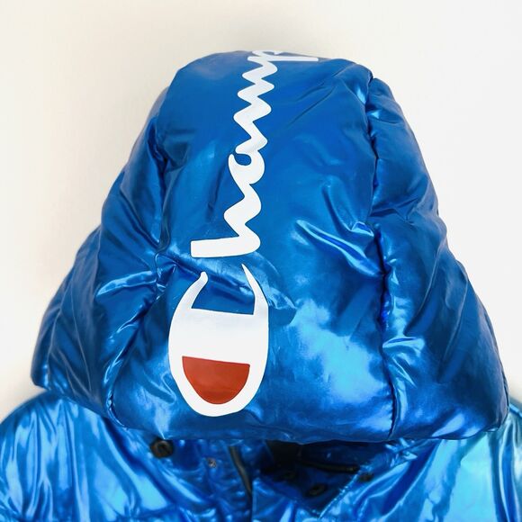 NWT Amazing CHAMPION x NASA Metallic Blue Puffer Space Jacket Puffer Coat Large - Picture 4 of 15